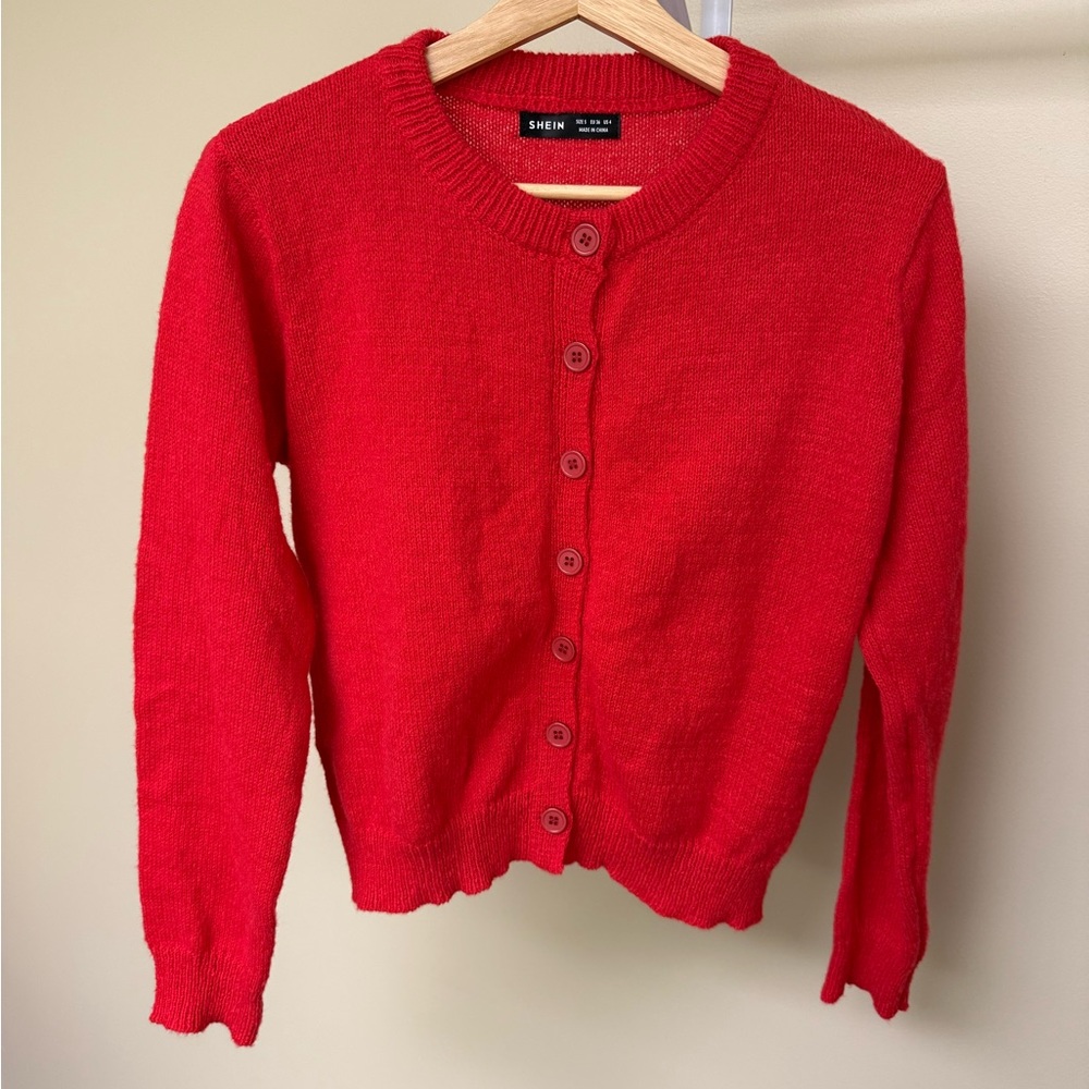 SHEIN Red Button Front Knit Cardigan Sweater NWOT